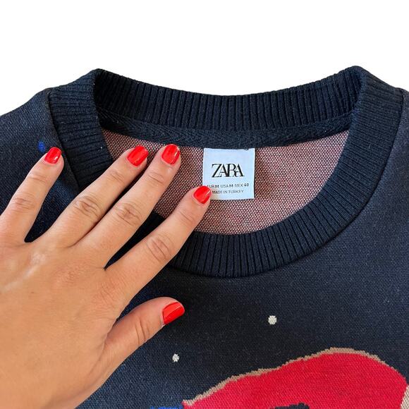 ZARA Men's Ski Sweater Medium Knit Navy Blue Polka Dot Streetwear 4087/401 - Picture 6 of 13